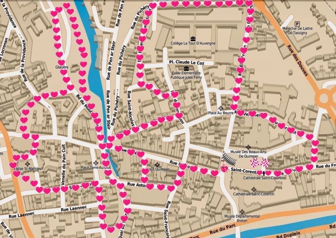 Le parcours dans les rues de Quimper.